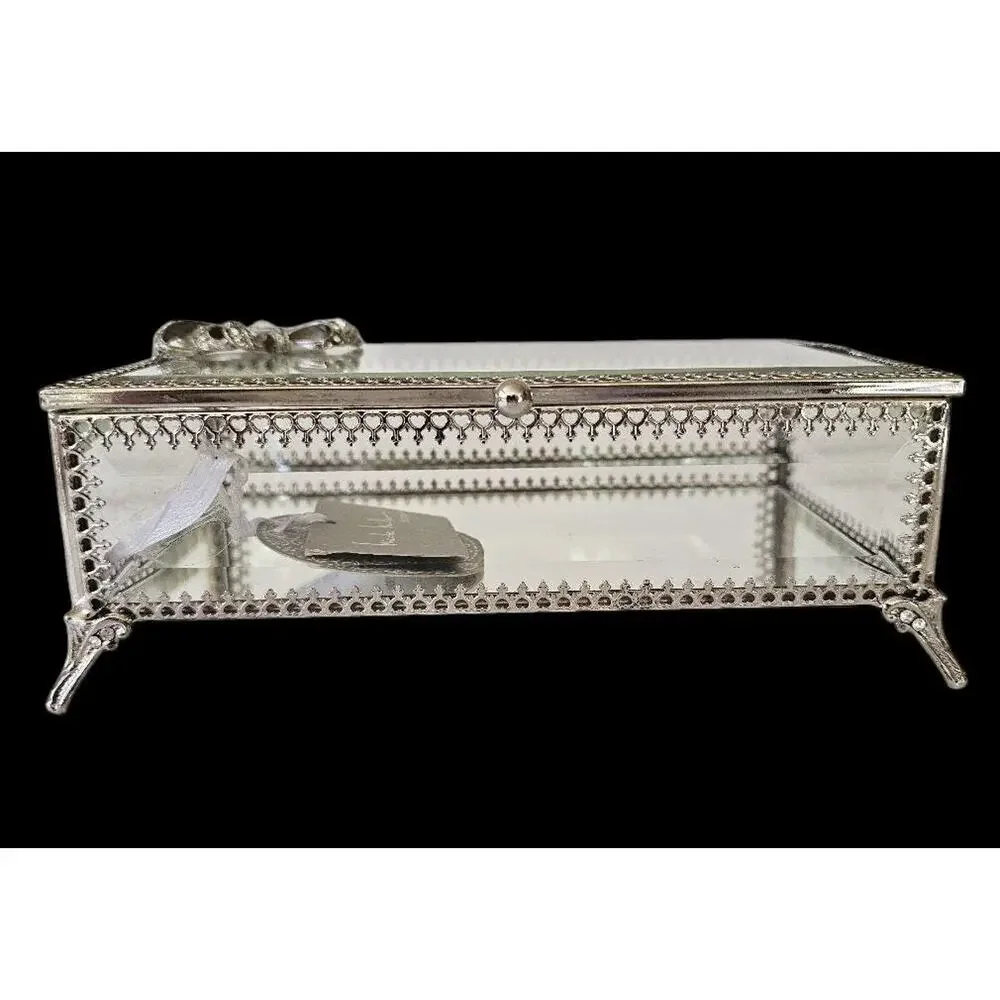 Nicole Miller Ornate Glass Jewelry Box with Crystal Jeweled Embellishment, NWT